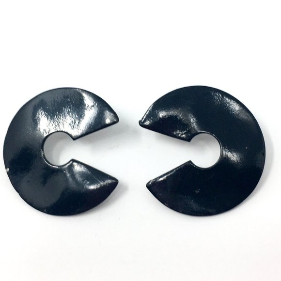 1980s Post-Modern Black Enameled Metal C Shape Earrings - Picture 1 of 10